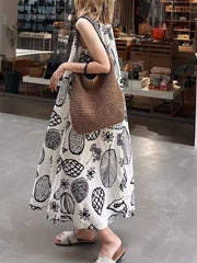 Hnewly  Korean Style Printed A-Line Vest Dress Loose Women's Summer New Arrival Casual Comfortable Mid-Weight Non-Stretchy Dress
