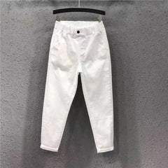Hnewly Solid Casual Jeans For Summer/Autumn 2025 New Loose Versatile Harlan Pants Fashion Elastic Waist Buttons  Ankle-Length Pants