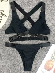 Hnewly  Sexy Adjustable Buckle Bandage Vevlet Bikini Women Swimsuit Female Bikinis Swimwear Two Pieces Bikini Set Bathing Suit Swim