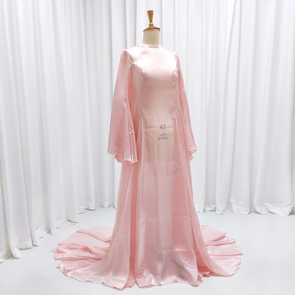 Hnewly  Maternity Photography Props Dress Elegant Glossy Pink Organza Ruffled Sleeves Floor Length Gown Pregnant Woman Baby Shower Dress