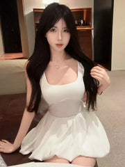 Hnewly  Woman Dress Fashion Sexy Square Collar Sleeveless Slim Summer New Bud Mini Dresses Party Female Clubwear Elegant