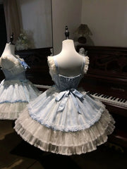 Hnewly  Japanese Style Kawaii Cosplay Lolita Dress Women Vintage Sweet Lace Bow Ruffles Cake Dresses Harajuku Y2k Slim Bandage Dress