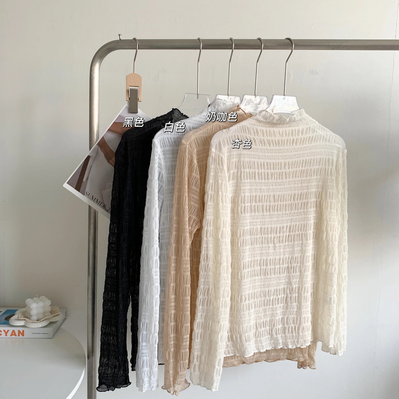 Hnewly Women T-Shirts Vintage Pleat Long SleeveTop Spring Autumn Mesh Fabric Lace Half Turtleneck Korean Fashion All-match Shirt