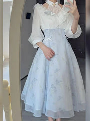 Hnewly  Elegant Summer Floral Lace Party Dress Women Casual Vintage Midi Dress French Lolita Korean Fashion Chic One Piece Dress