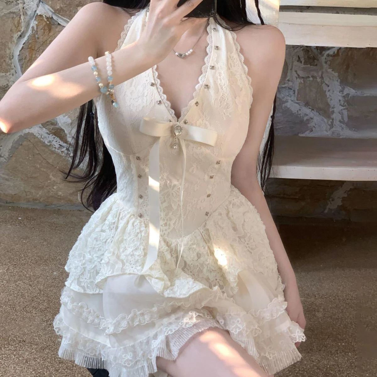 Hnewly Lolita Kawaii Y2k Colorful Dot Print Dress Women Sweet Sleeveless Mini Dress Outwear One Piece Dress Korean Fashion Clothing