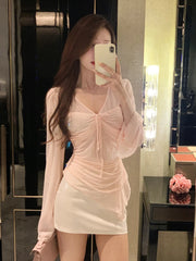 Hnewly Elegant Chiffon Lace Thin Blouse Women Casual Office Lady Beach Style Shirts Outwear Tops Korean Fashion Summer Chic V-Neck