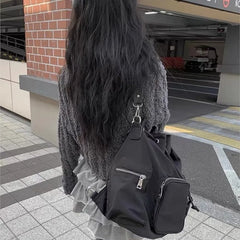 Hnewly  Korean Drawstring Black Tote Bag Women Multifunctional Large Capacity Y2k Mochilas Mujer Ladies Commuter Hot Girl Shoulder Bags