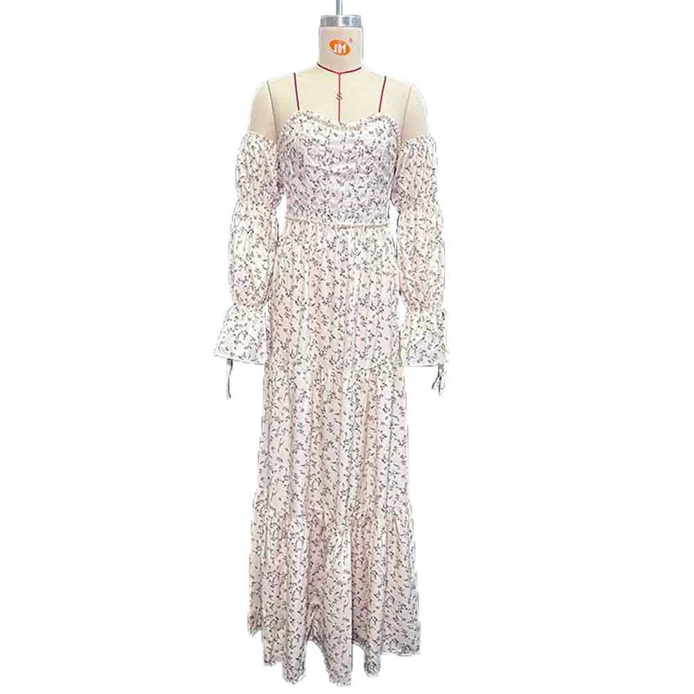 Hnewly  Boho Floral Maternity Dress Off-Shoulder Long Sleeve Pregnancy Gown Photoshoot Baby Shower Elegant Maternity Photography Dress