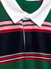 Hnewly  Women's Striped Long Sleeve Polo Shirt, Retro Colorblock Pullover, Casual Stripe Knit Blouse