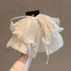 Hnewly  1pc New Internet-Famous Black Chiffon Bowknot Streamer Hair Claw Clip - Elegant & Versatile, Large-Size Ponytail Clip, Elegant H