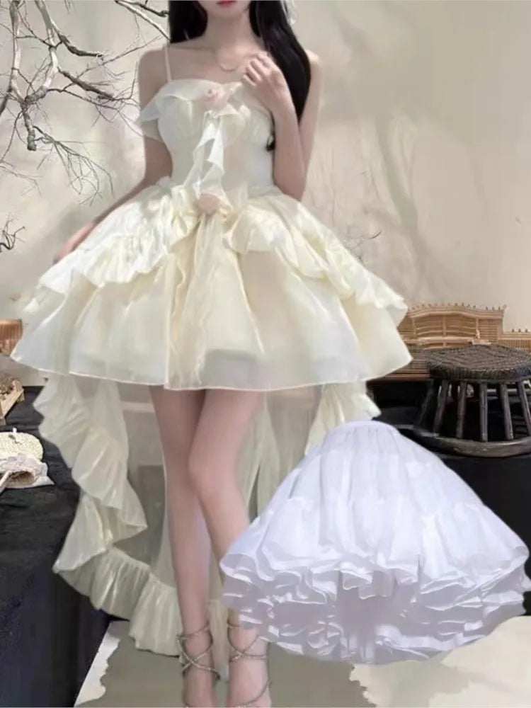 Hnewly Fashion Elegant Birthday Lolita Party Dress With Underskirt Outfits Women French Ruffles Dancing Vestidos Summer Korean Clothes