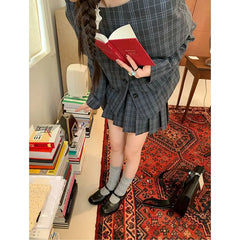 Hnewly  Vintage Plaid Skirt Women Preppy Style Sweet Pleated Mini Skirt Korean Fashion Retro Japanese Harajuku Short Skirts