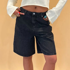 Hnewly  Vintage Knee Length Denim Shorts Summer Fashion Streetwear High Waist Loose Fit Jean Shorts Harajuku Y2K Cyber Grunge Pants