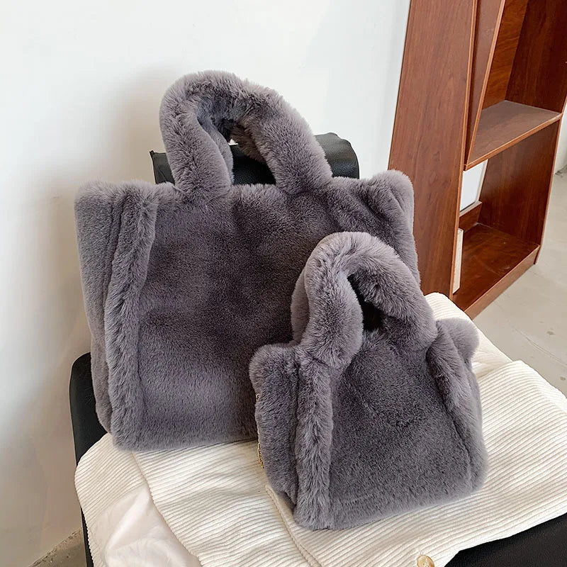 Hnewly  Large Plush Tote Faux Fur Shoulder Bag Winter Fluffy Women Designer Handbags Warm Soft Crossbody Bags for Women Shopper Purses