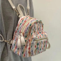Hnewly  Rainbow Knit Backpack Women Harajuku Color Block Small Capacity Student Backpack Ladies Fashion Unique Daily Mochilas Mujer