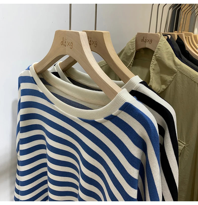 Hnewly  Spring Autumn Striped Sweatshirts  Women Casual Loose Long Sleeve Tops Korean Style Trend All-Matched Pullovers