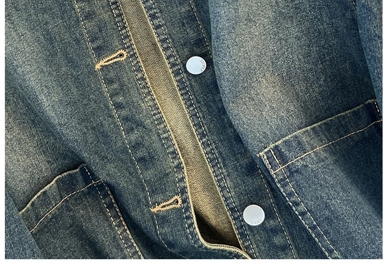 Hnewly  Light Blue Retro Denim Jacket Women's Spring Single Breasted Loose Cardigan Short Top Autumn O-Neck Long Sleeve All-Matched Top