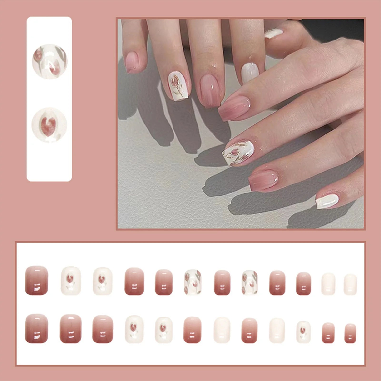 Hnewly 24pcs Gradient False Nails Cute Star Printed Design Fake Nail Short Square Faux Ongles Manicure Nail Stickers Press On Nail Tips