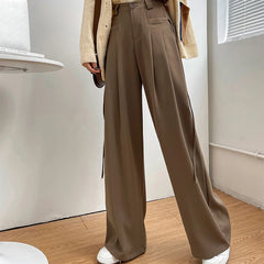 Hnewly  Autumn Winter High Waisted Suit Pants Woman Casual Button Pockets Wide Leg Pants Women Loose Solid Trousers Ladies