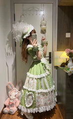 Hnewly  Original Design Mori Girl Style Dress Op Summer New Women's Kawaii Plaid Splicing Short Sleeve Dress Japanese Lolita Long Dress