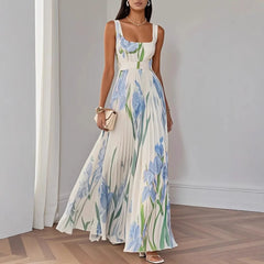 Lunivop  Sexy Flower Print Long Dress Women Summer Fashion Sleeveless Strap Maxi Dresses Elegant