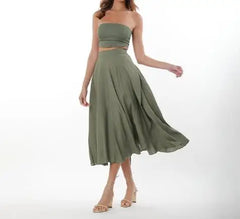 Hnewly  Women's New Solid Color Sleeveless Skirt Set, Chest Wrapping Top with Trumpet Skirt, Elegant and suitable for gatherings
