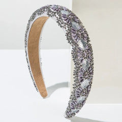 Hnewly  Sequins Wide Brim Headband Handmade High Cranial Top Face Wash Hairbands Hand Sewn Rice Beads Women Headwear Hair Accessories