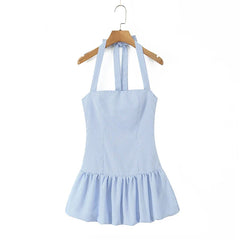 Lunivop  Beautiful Girl Striped Halter Dress Sexy Backless Low Waist A-line Mini Summer Dresses Party Women Robe