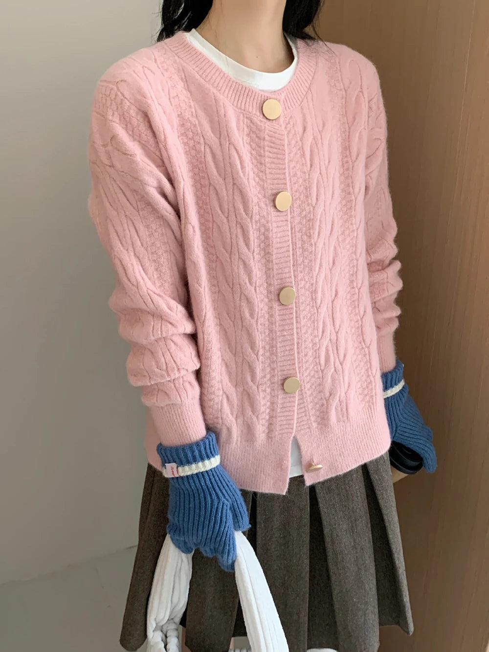 Hnewly  Vintage Twist Knit Cardigan Women's Lazy Loose Soft Thickened Single-Breasted 2025 Autumn Winter New Korean Style Female Tops