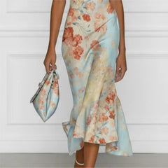Lunivop  Elegant Party Bodycon Maxi Dress Women Summer Sexy Sleeveless Off Shoulder Floral Print Long Dresses Casual