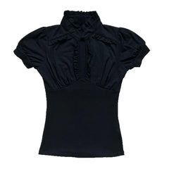 Lunivop  Chic Euramerican Vintage Fashion Stand Collar Pleated T Shirts Y2k Aesthetic Harajuku Solid Punk Clothes Slim Fit Draped Shirt