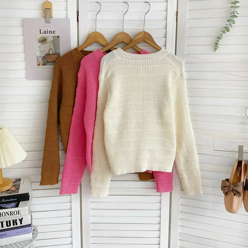 Hnewly  Button Front Knit Cardigan Sweater for Women Long Sleeve Single Breasted Sweater Jacket Ladies Autumn Winter Elegant Outfit