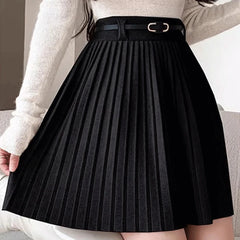 Hnewly  Korean High Waisted Mini Skirts Woman Summer Solid A-Line Knitting Skirts Women Pleated Mini Harajuku Ladies Short Dress