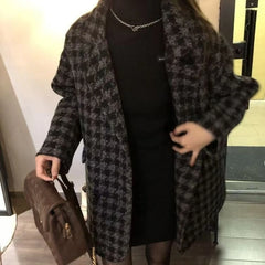 Hnewly  Women's Plus Size Warm Plaid Coat Loose Fit Thickened Quilted Mid Length Trench Style Blazer  Autumn