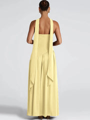 Hnewly  Backless Patchwork Dress Women Summer Draped Side Slit Ribbon Strapless Sleeveless Elegant Birthday Party Vestidos