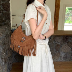 Hnewly  New Fashion Suede Tassel Underarm Bag Women High Quality Retro Handbags Lady Travel Shopping Shoulder Messenger Bag