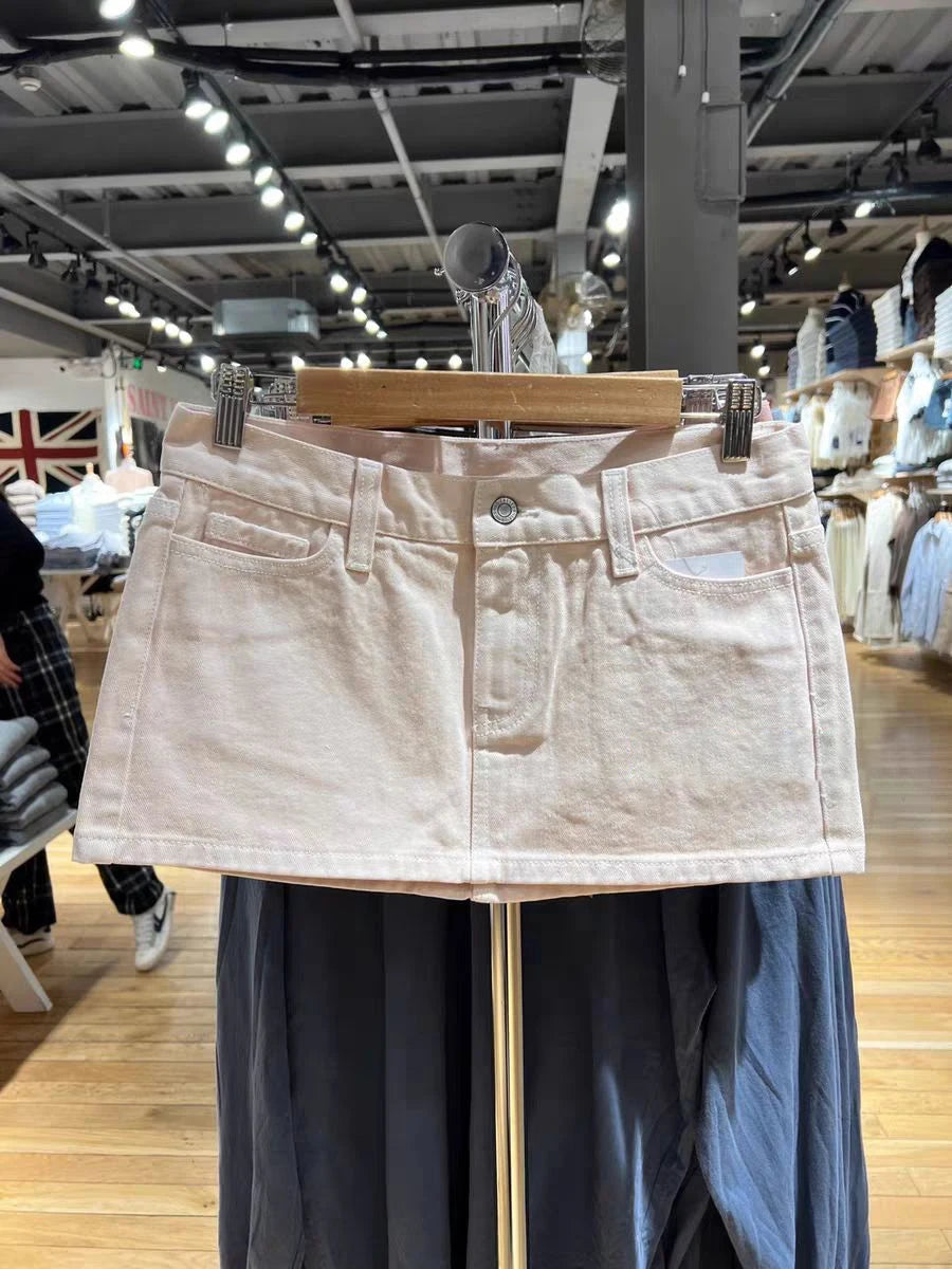 Hnewly  American Vintage Denim Mini Skirts Women Summer Fashion High Waist Straigth Short Faldas Casual Fashion Streetwear Cotton Skirt