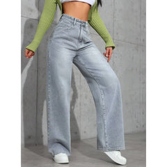 Hnewly  High Waist Straight Leg Jeans Women's Summer New Loose Casual Long Pants Wish Trendy Brand Cross-Border Fashionable Denim