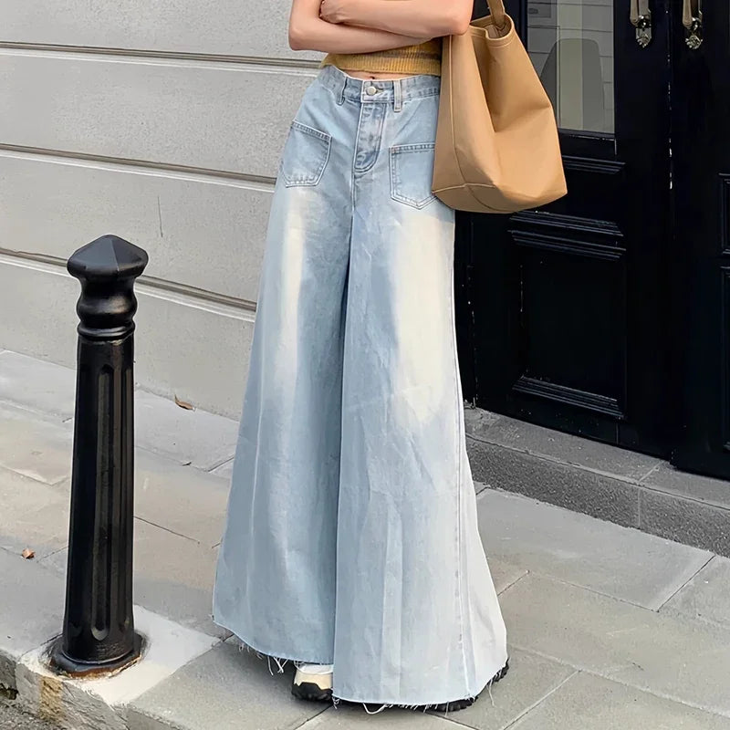 Hnewly outfit ideas Woman High Waist Vintage Designer Wide Leg Jeans Female Gothic Loose Straight Leg Pants Girls Blue Light Blue Denim Trousers
