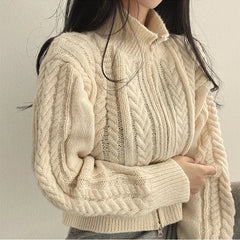 Hnewly  Chunky Knit Zip Up Cardigan for Women Zipper Front Long Sleet Sweater Coat Knitwear Crop Sweater Korean Chic Fall Winter Outfit