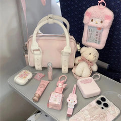 Hnewly  Sweet Pink Boston Bag Women Ladies Cute Minimalist Versatile Harajuku Shoulder Crossbody Bag Commuter Work Tote Purse