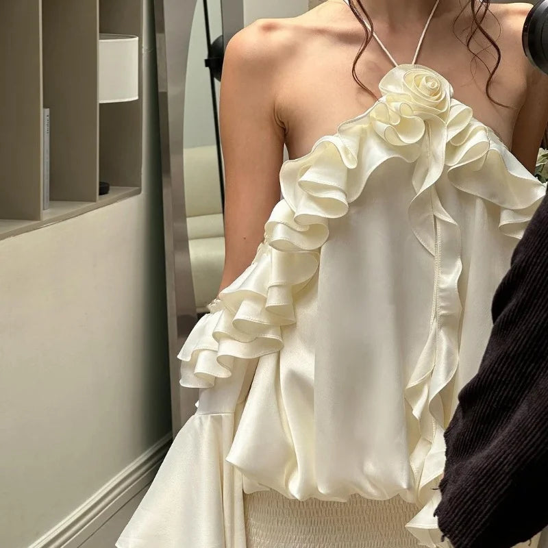 Hnewly French Elegance Off Shoulder Dresses New Lotus Leaf Edge Flared Sleeve Dress Sexy Evening Club Party Vestidos Y2K