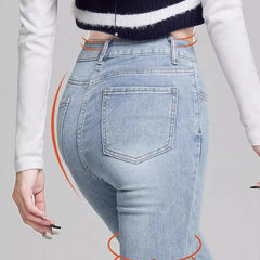 Hnewly  Streetwear High Waist Bootcut Jeans for Women Retro American Slimming Flare Pants Woman Basic Elastic Denim Trousers Mujer