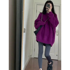Hnewly  Women's Cable Knit Sweater Pullover Long Sleeve Mock Neck Jumper Top Loose-fit Slouchy Cozy Knitwear Autumn Winter Casual Outfit