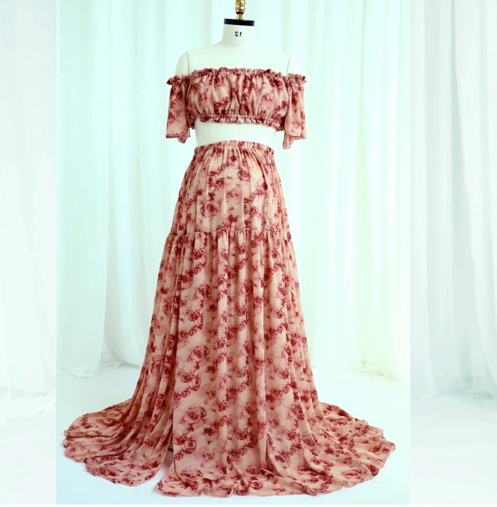 Hnewly  One Shoulder Maternity Photography Dresses Rose Chiffon Sexy Elastic Short Top Dress Photo Shoot Pregnant Dress For Women
