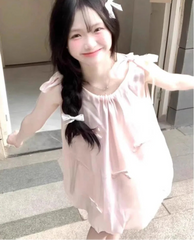 Hnewly  Mini Dresses Women Sleeveless Bow Bandage Sweet Elegant Bud Mini Dress Summer Fashion Princess Female Casual Party