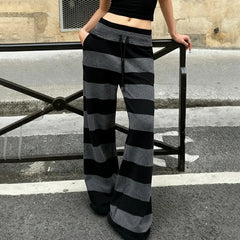 Lunivop  Autumn Winter Casual Street All Match Stretch Waist Lace Up Long Pants Y2k Constrast Color Striped Trousers Harajuku Soft Pant