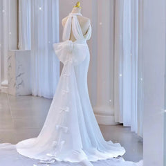 Hnewly  Hanging Neck Fish Tail Light Wedding Dress Bride's Temperament High-end And Simple French Welcome Dress Trailing Customized