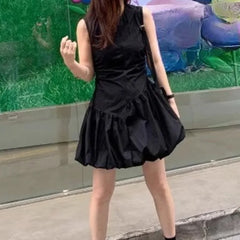 Hnewly  Bud Dresses Women Solid Sleeveless Spring Summer Vintage Vestidos Mujer Korean Fashion Chic Elegant Mini Dress