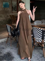 Hnewly Korean Fashion Loose O Neck 2 Piece Set Women Elegant Casual Solid Sleeveless Off Shoulder Top + High Waist Thin Dress 2024 New